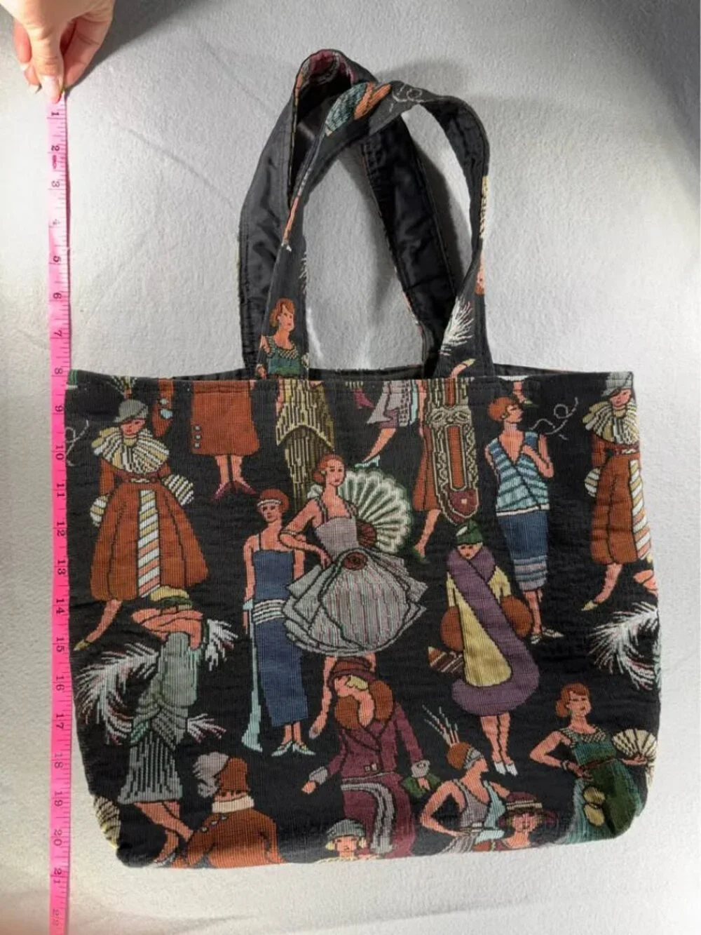 Vintage inspired tapestry woven tote bag